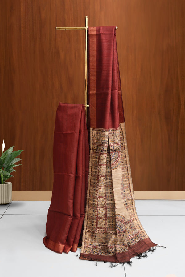 Maroon Color Jute Silk Saree