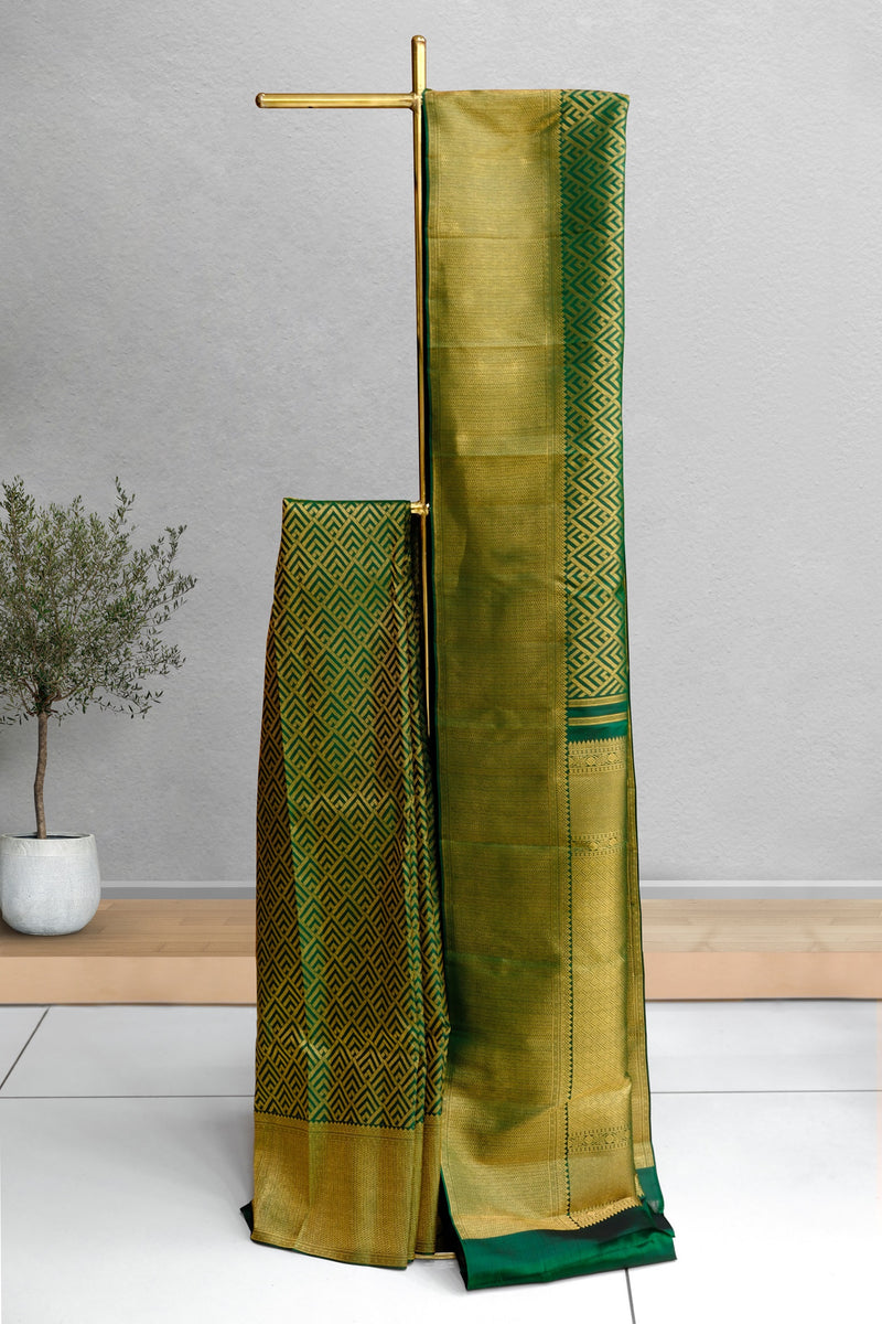 Dark Green Color Kanchipuram Brocade Saree