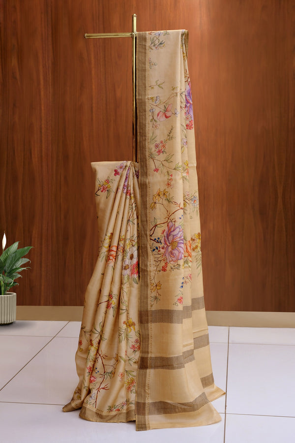 Light Chiku Colour Tussar Silk Saree