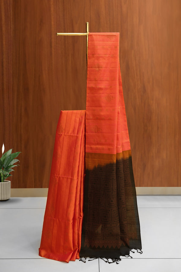 Carrot Peach Color Kanchipuram Soft Silk Saree