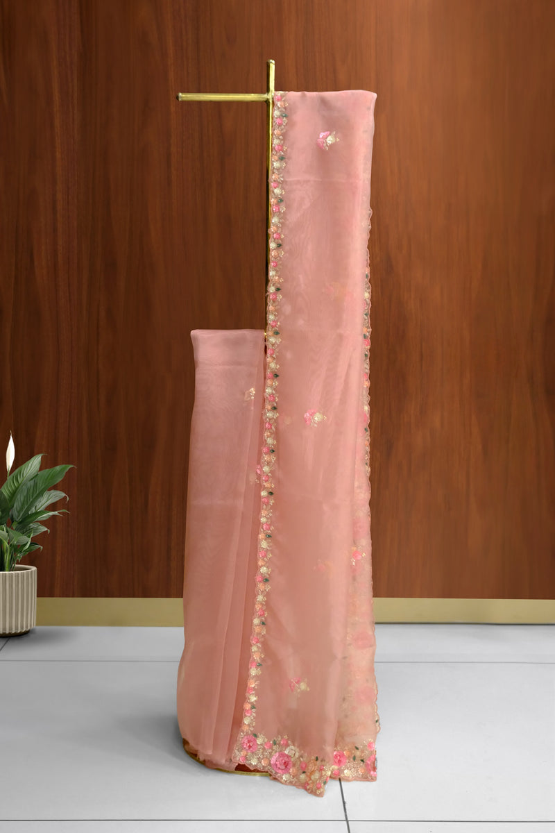 Onion Pink Organza Saree