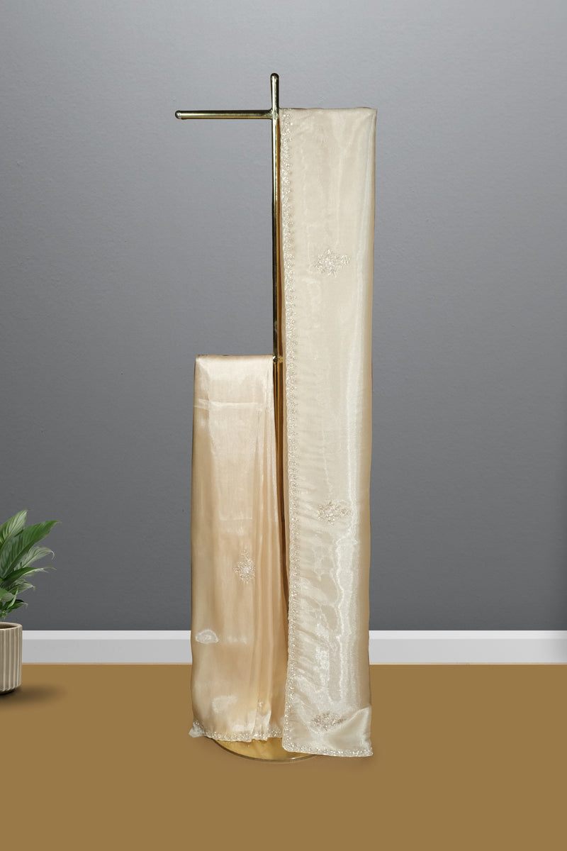 Light golden color soft Organza saree.