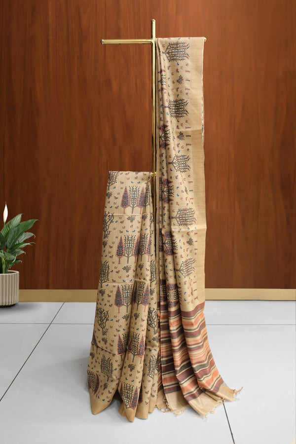 Cream Color Jute Silk Saree