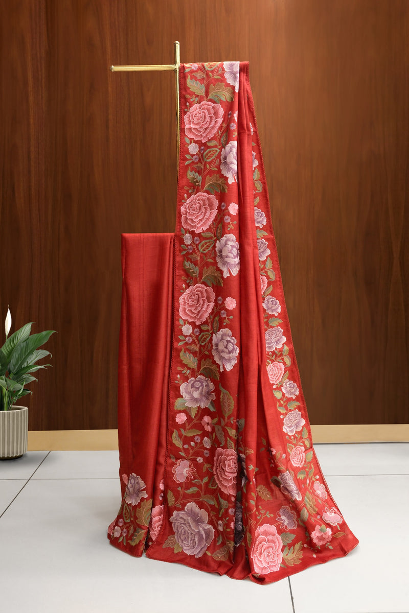 Brick Red color Tussar Saree