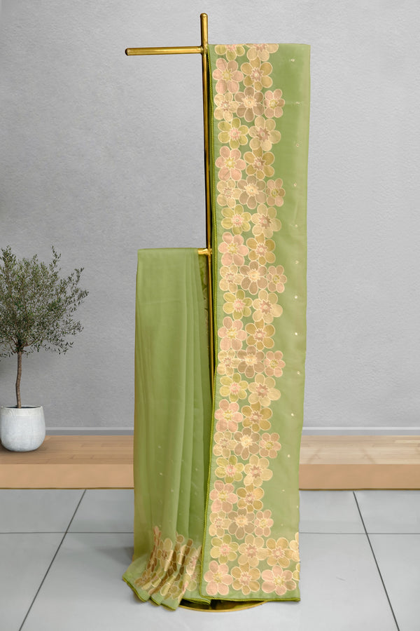 Pista Green Color Organza Saree