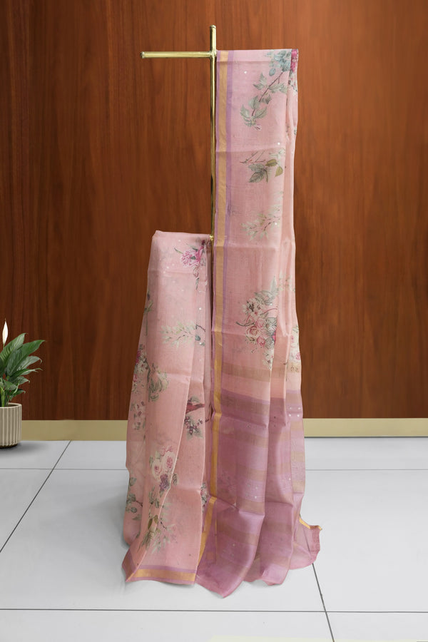 Light Pink Color Tussar Organza Saree