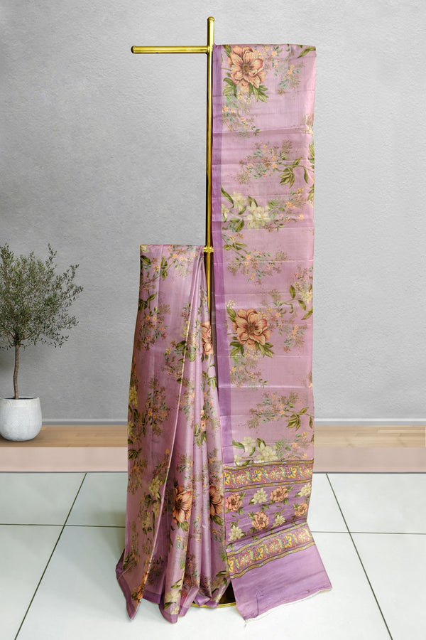 Lavender Color Tussar Silk Saree