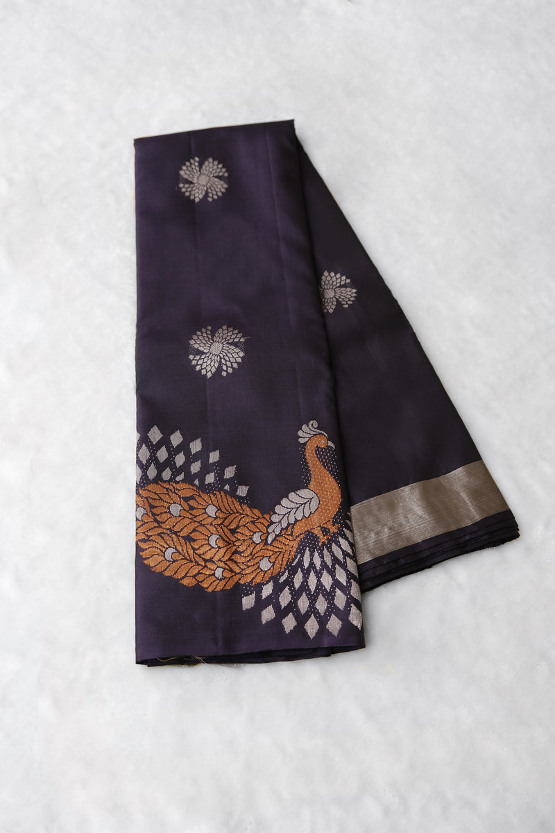 Dark Navy Blue Color Kanchipuram Saree