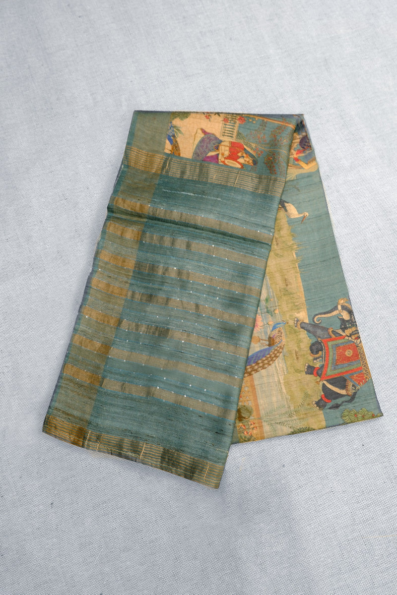 Light Blue Color Tussar Silk Saree