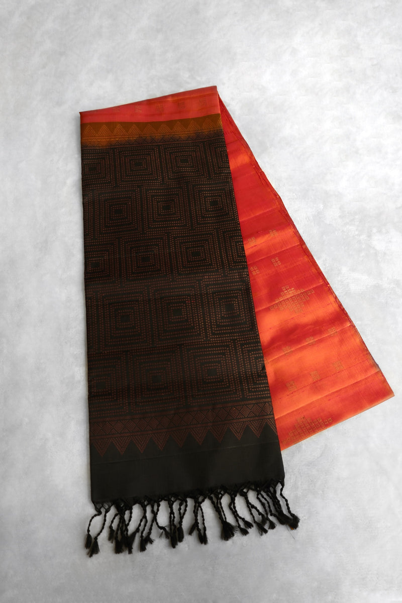 Carrot Peach Color Kanchipuram Soft Silk Saree