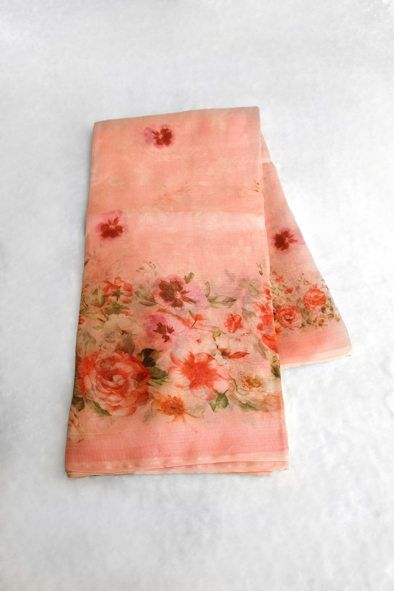 Light Rose Tussar Kota Silk Saree