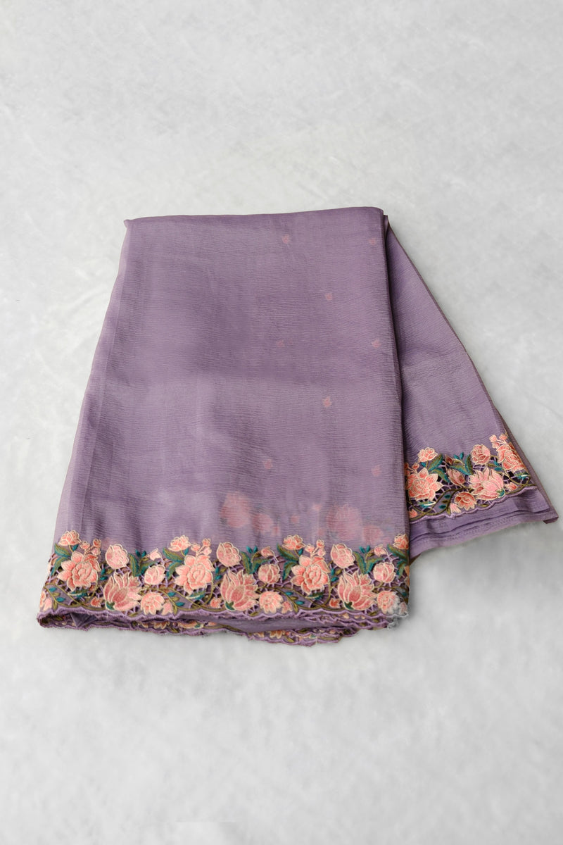 Plain Lavender Organza Saree