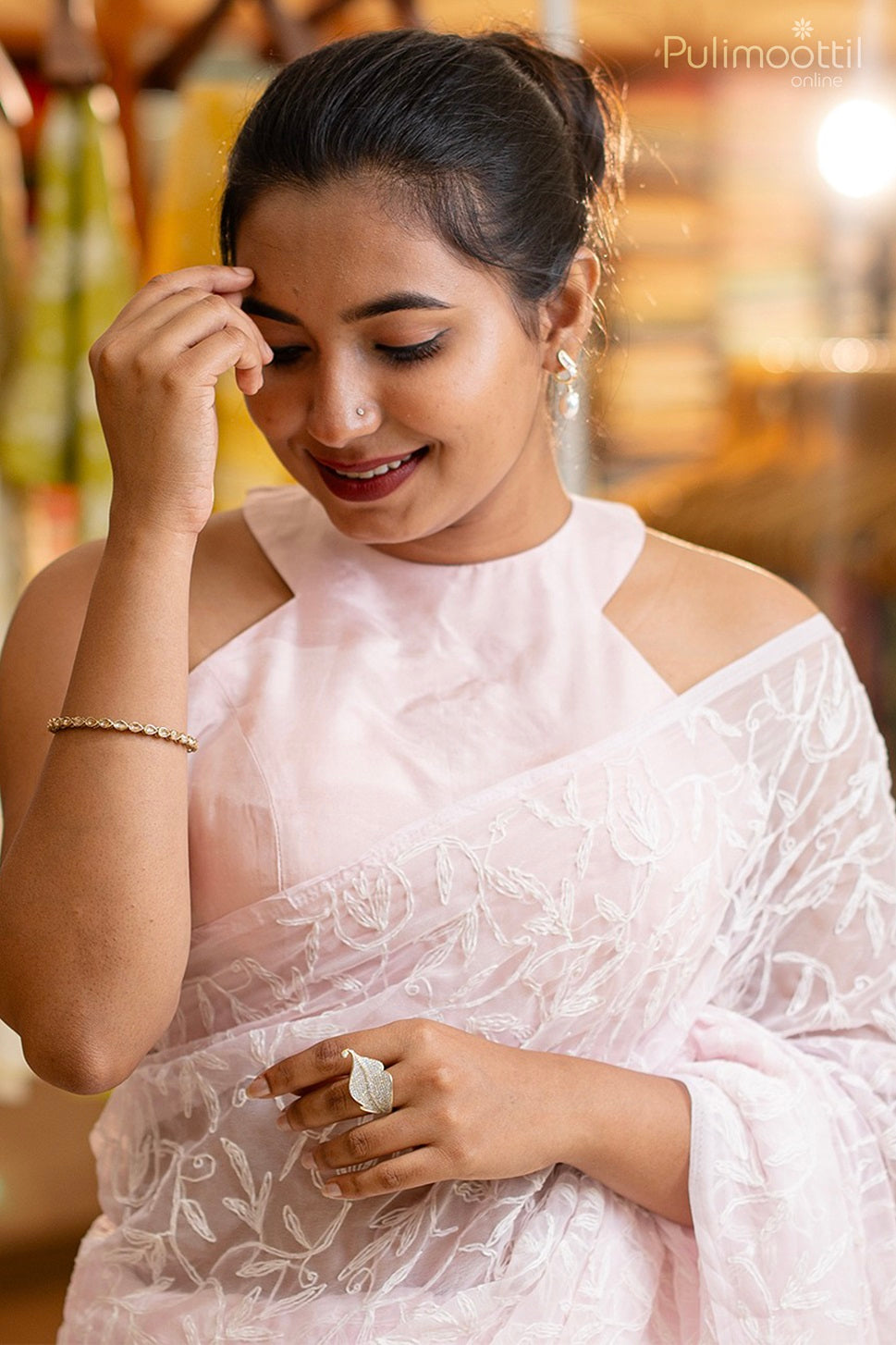 Baby pink colour semi georgette Chikankari saree