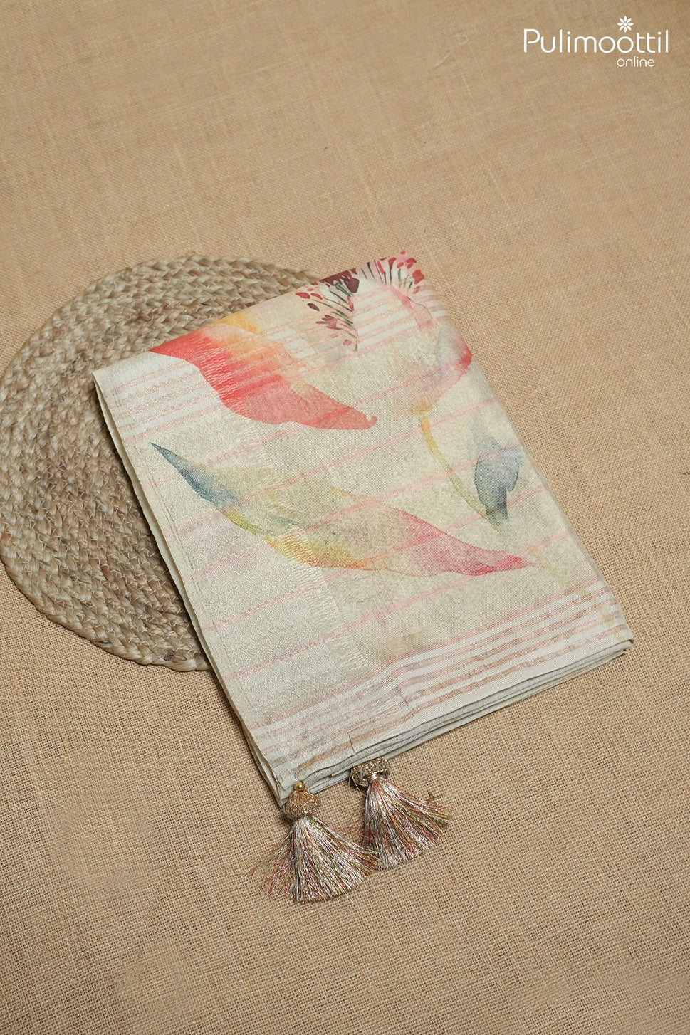 Off white color white and golden traditional saree