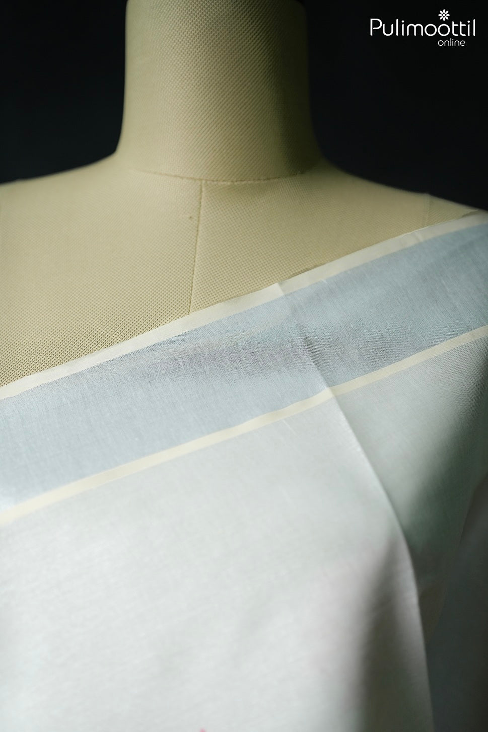 Silver tissue lotus digital print Kerala set saree