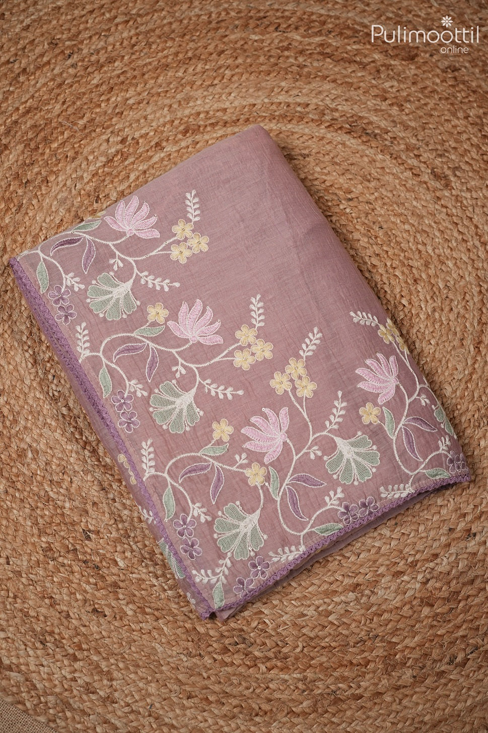 Pastel onion pink color crushed Chanderi silk saree