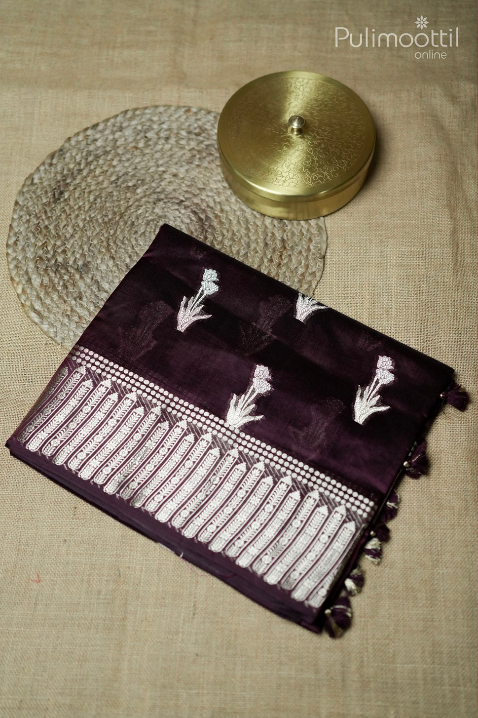 Dark maroon color mango silk saree