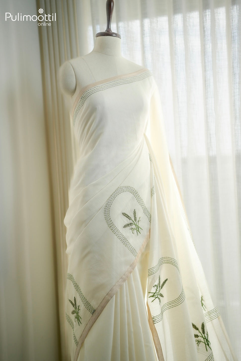 Off-white color Kerala paddy design saree