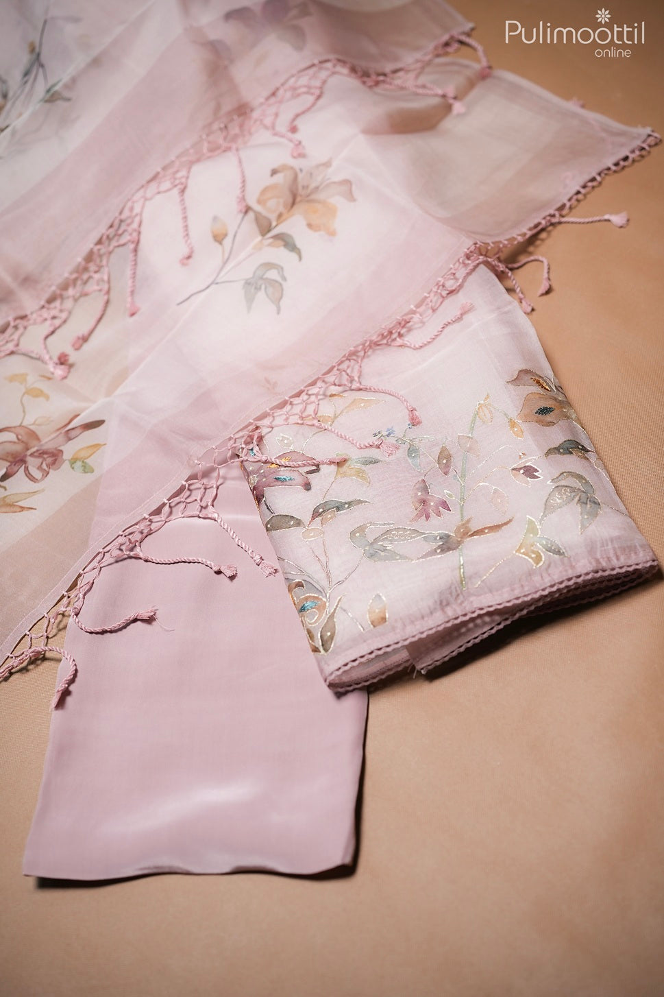 Blush Pink Organza Unstitched Salwar Se