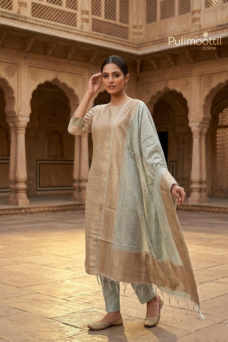 Light Pista Green Chanderi Unstitched Salwar Set