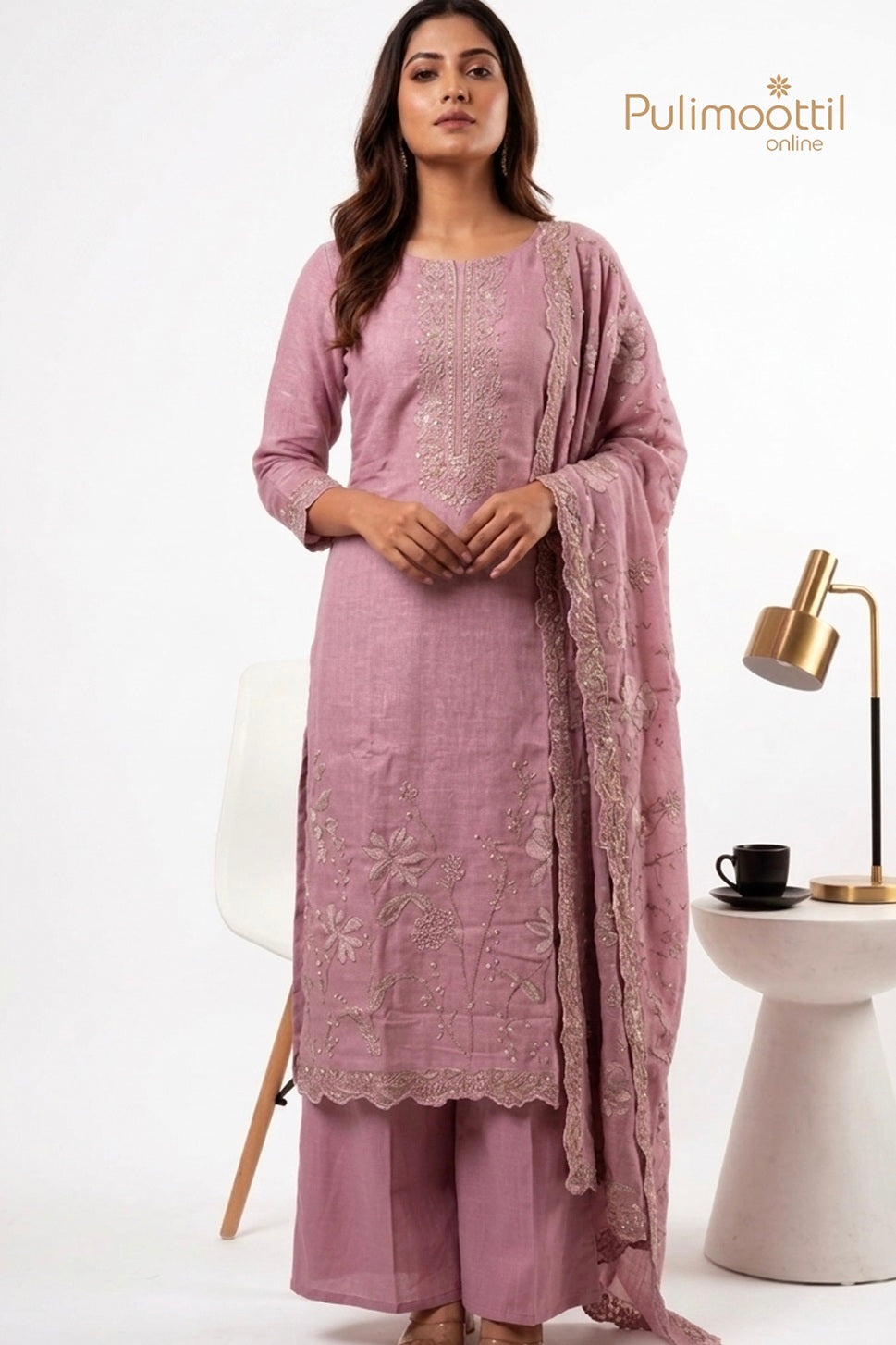 Olive Pink Jute Unstitched Salwar Set