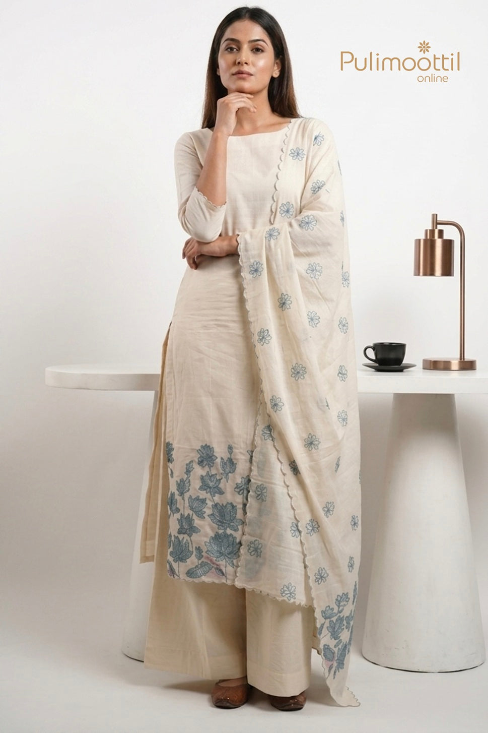 Off White Cotton Unstitched Salwar Set
