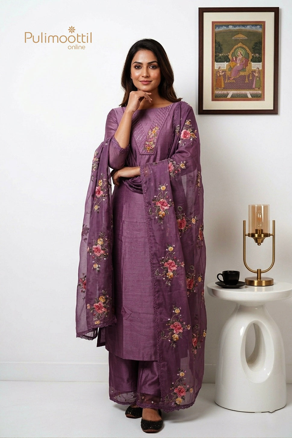 Onion Pink Chanderi Unstitched Salwar Set