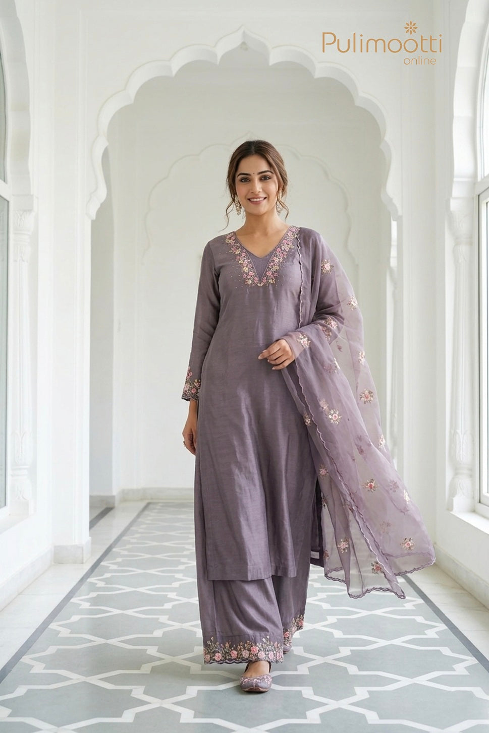 Dusty Purple Chanderi Unstitched Salwar Set