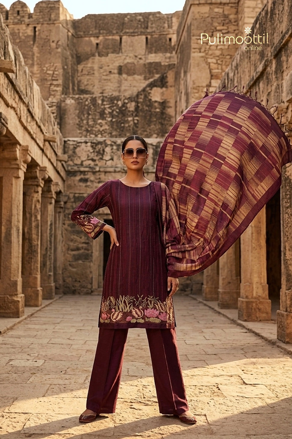 Purple Tussar Unstitched Salwar Set