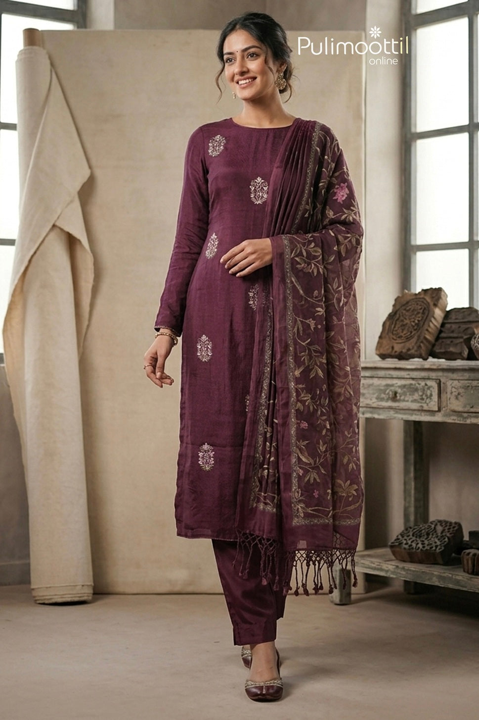 Purple Organza Unstitched Salwar Set