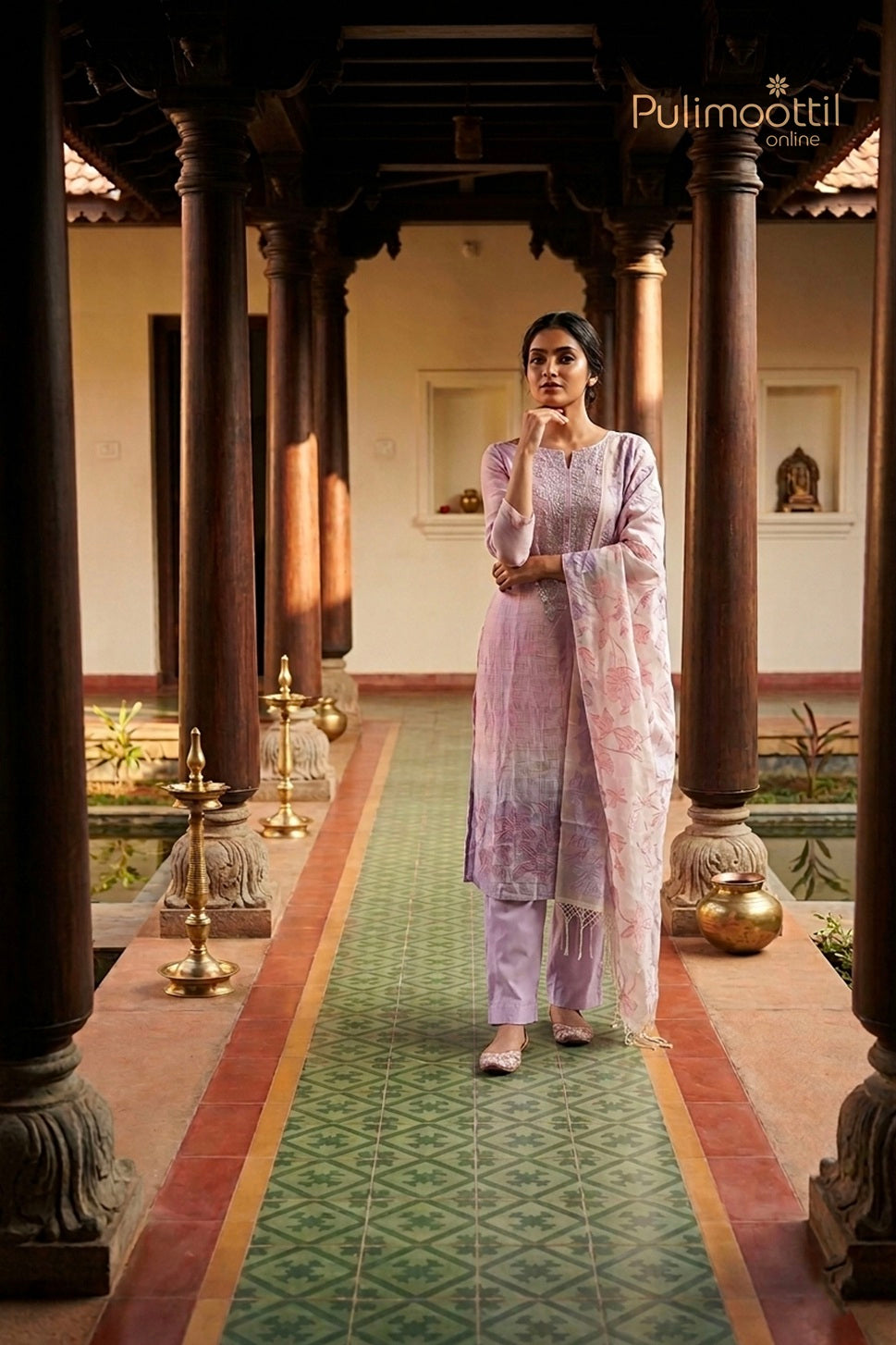 Lavender & Peach Net Kota Unstitched Salwar Set