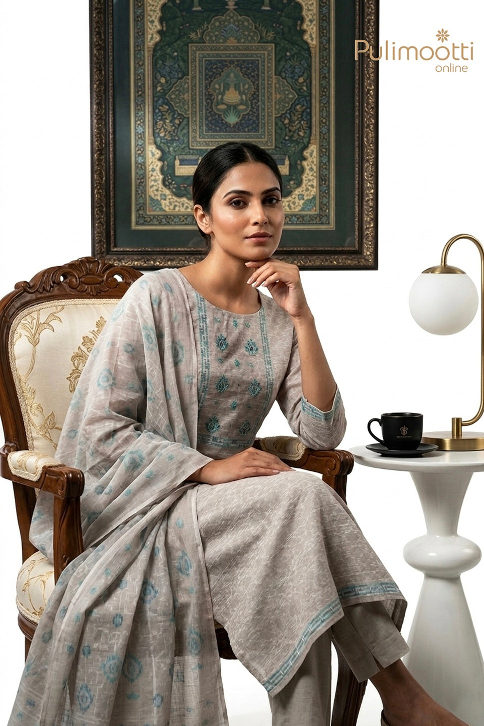 Dark Cream Semi Jute Unstitched Salwar Set