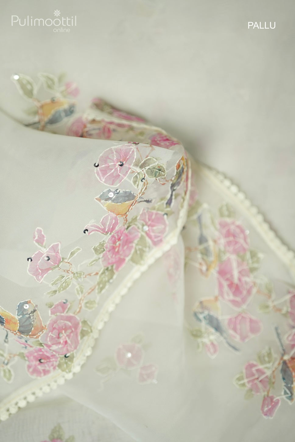 Off White Colour Organza Hand Embroidery Fancy Saree