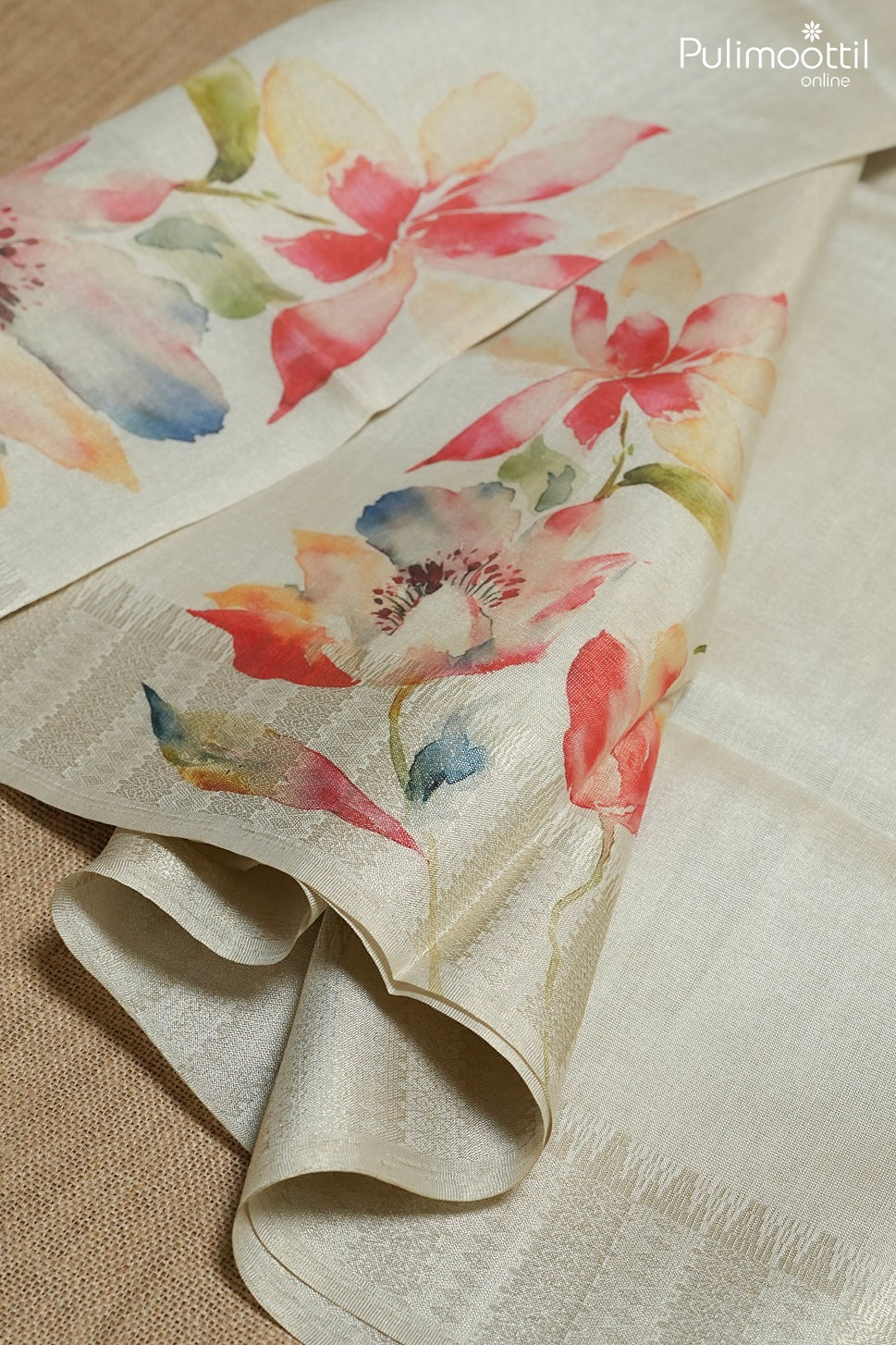 Off white color white and golden traditional saree