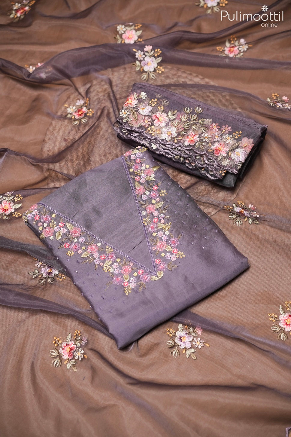 Dusty Purple Chanderi Unstitched Salwar Set