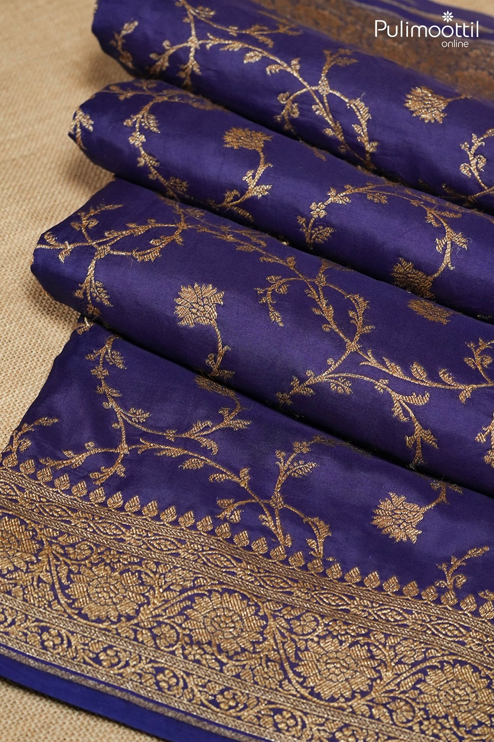 Deep indigo color Banarasi saree