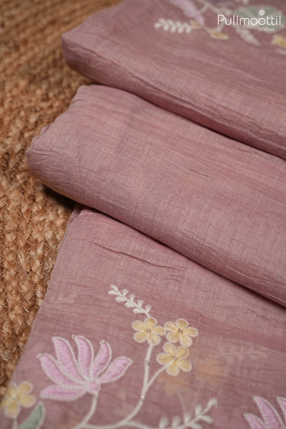 Pastel onion pink color crushed Chanderi silk saree