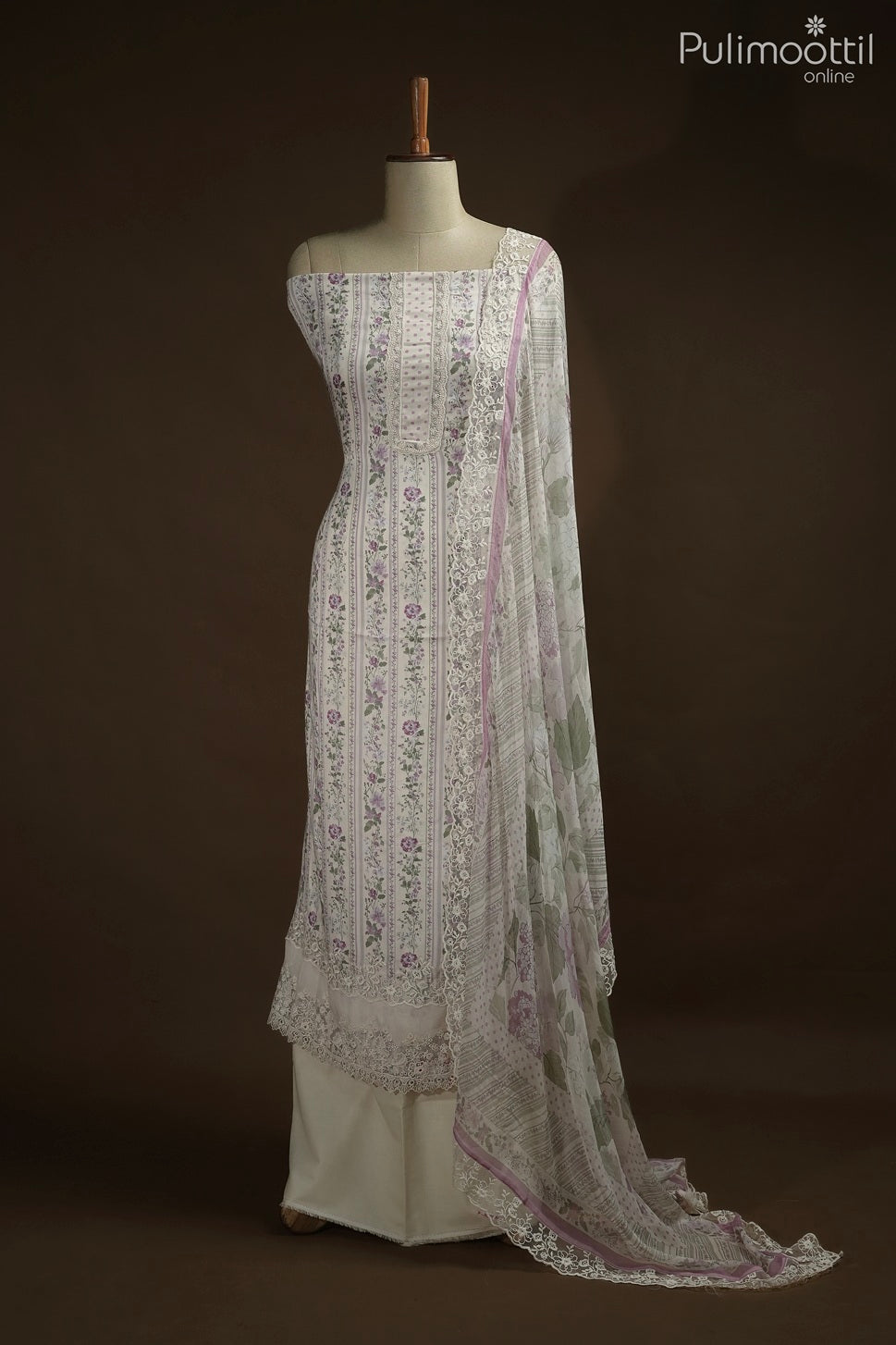 OFF WHITE SATIN COTTON UNSTITCHED SALWAR SET