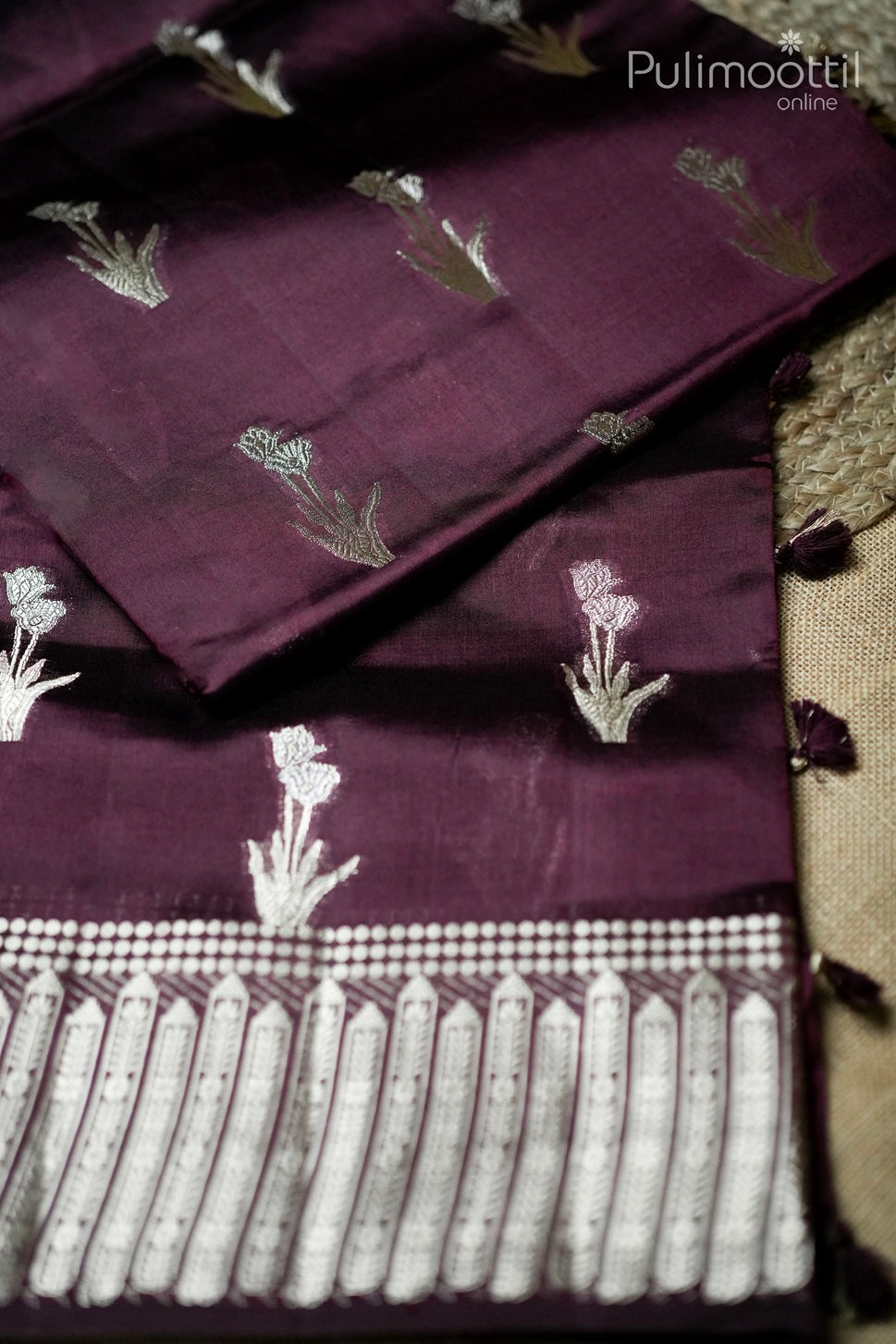 Dark maroon color mango silk saree