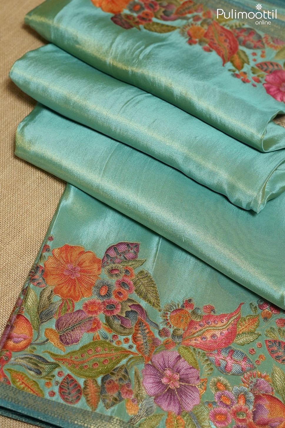 Turquoise blue color golden tissue Banarasi saree