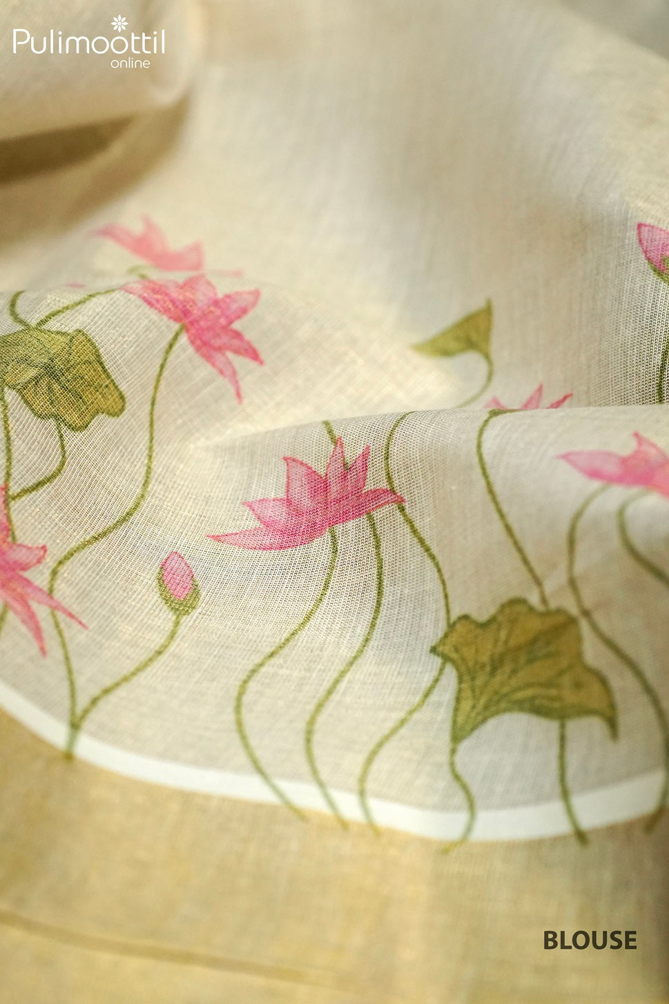 Kerala Golden Tissue Lotus Print Set Saree.