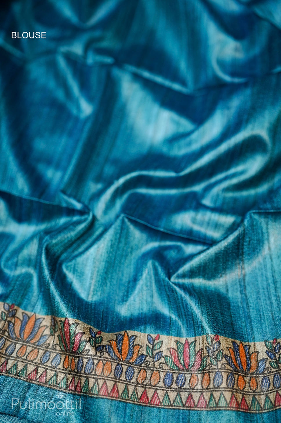 Dark Sky Blue Colour Madhubani Printed Saree.