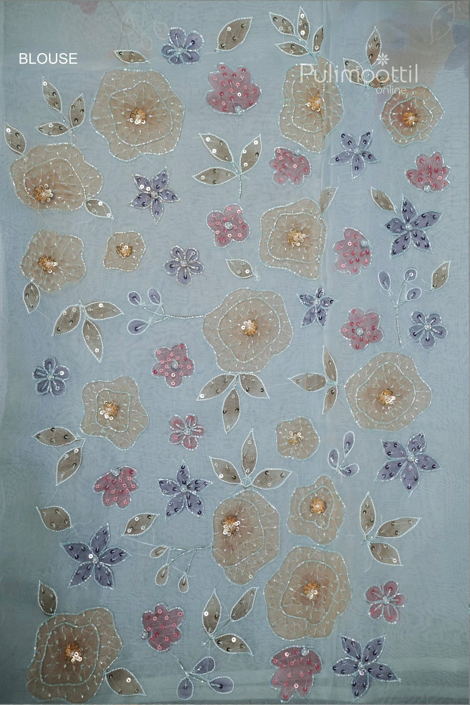 Pastel Blue Organza Fancy Saree