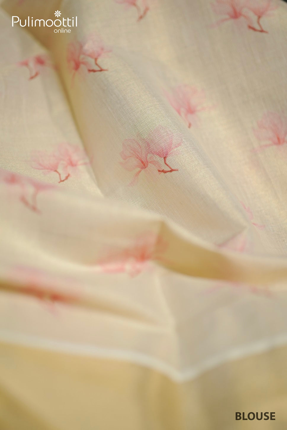 Kerala Golden Tissue Digital Floral Print Set Saree.
