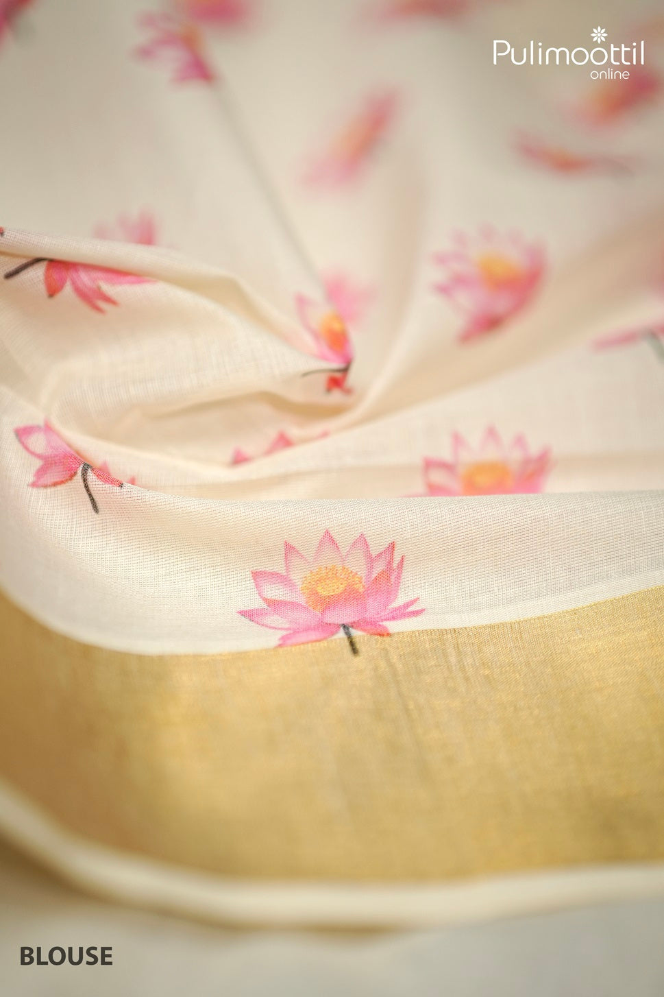 Kerala Traditional Cotton Lotus Print Set Saree.