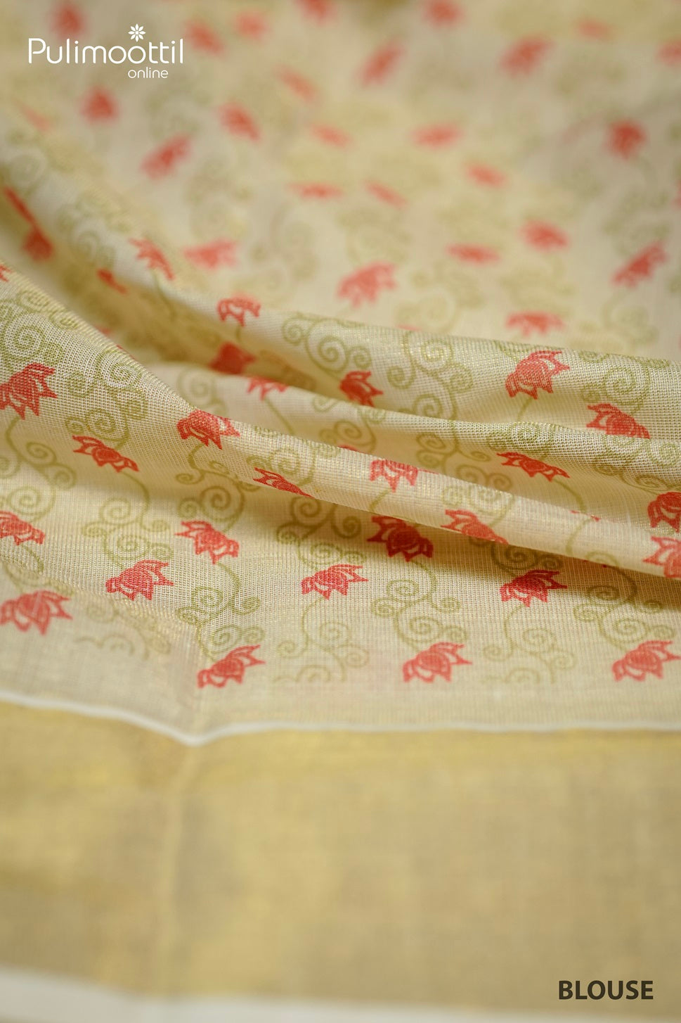 Kerala Golden Tissue Lotus Print Set Saree.
