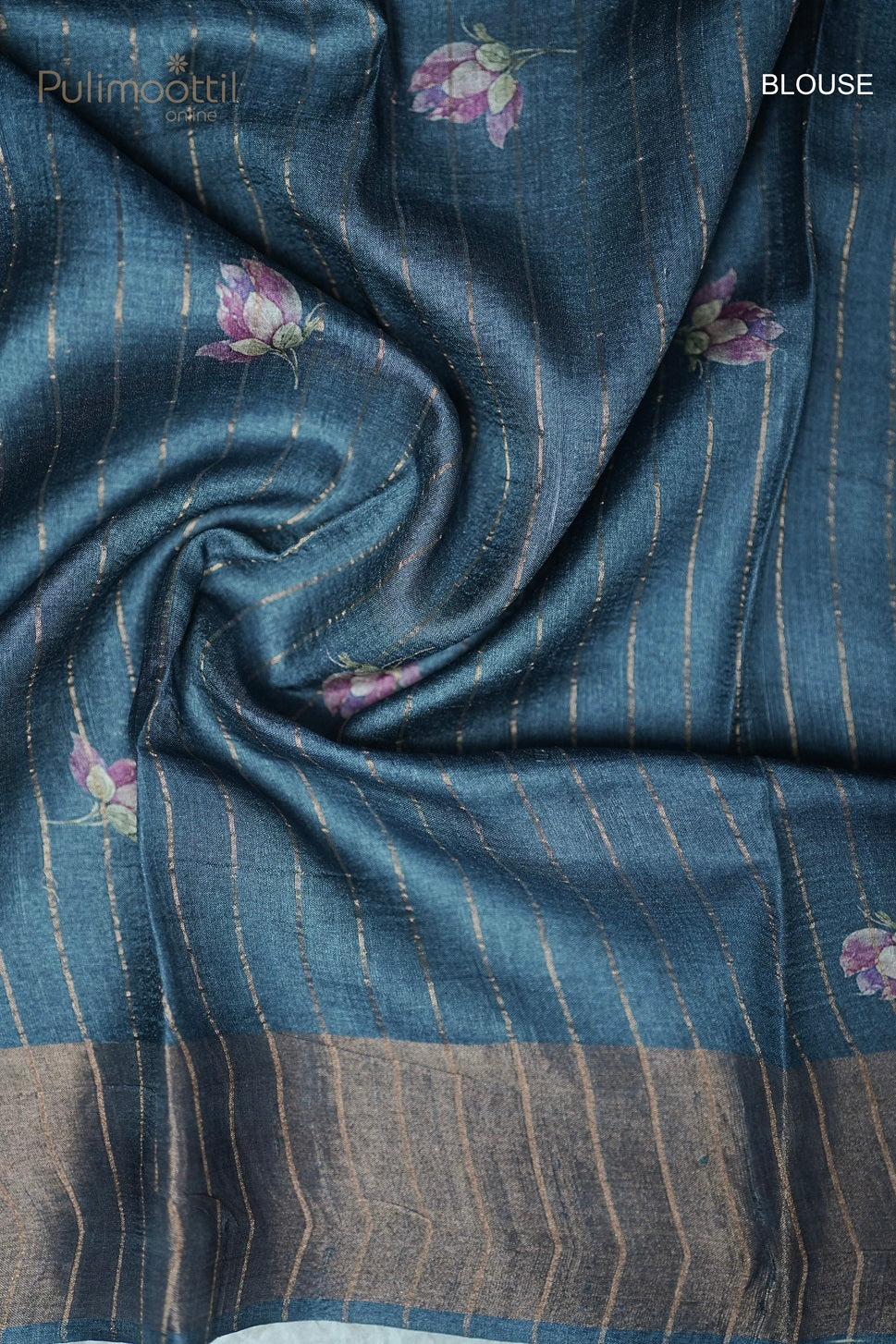 Dark Teal Blue Colour Tussar Silk Saree
