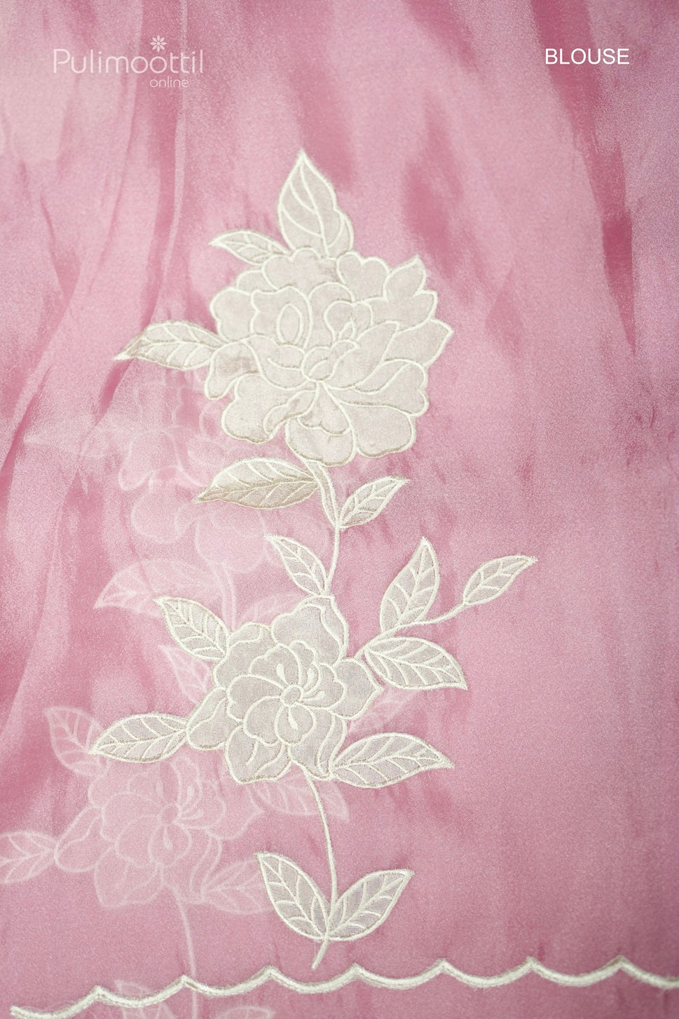 Pastel Pink Colour Appliqué Work Organza Fancy Saree.