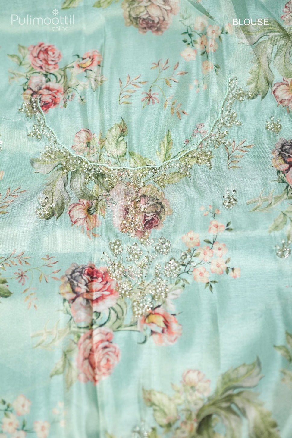 Pastel mint green color organza fancy saree