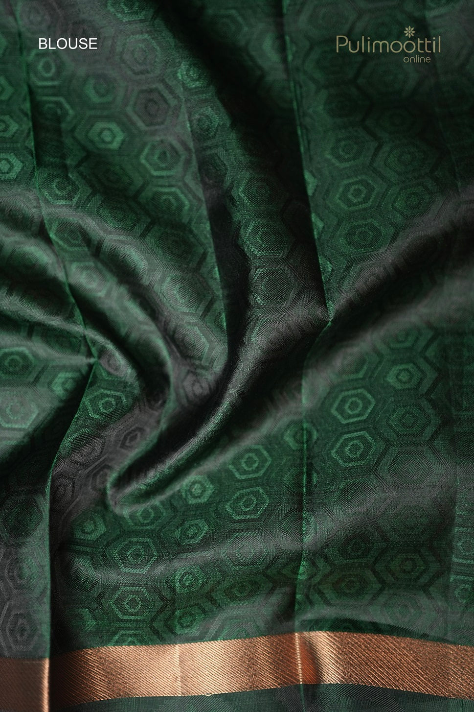 Green contrast blouse with pentagon self-print and double border for Kanchipuram saree